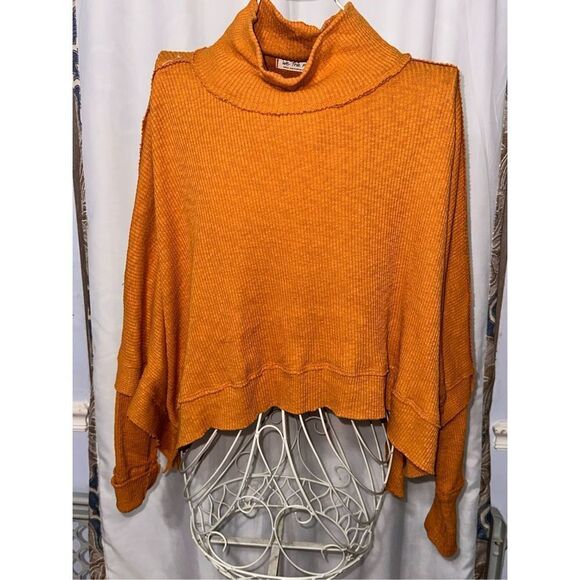 Beautiful Free People Free People Sunbaby Mock Neck Drop Shoulder Ribbed Top  si - Picture 1 of 6